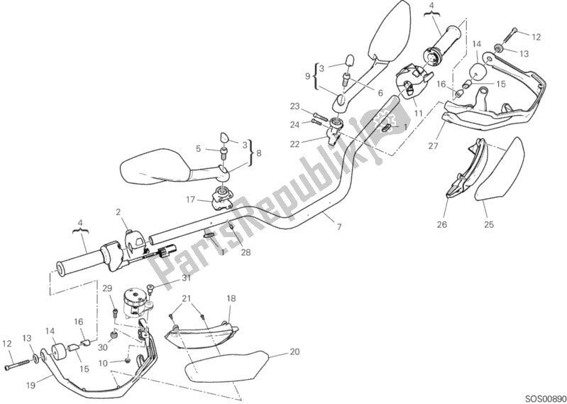 Tutte le parti per il Manubrio del Ducati Multistrada 1260 ABS Thailand 2019